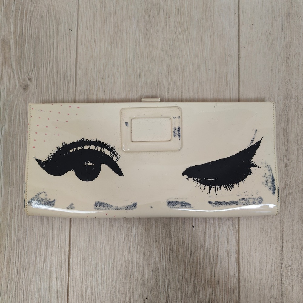 Vintage Roger Vivier Edition Limitee Clutch Women Cream Patent Graphic Eye Pop - Picture 2 of 11